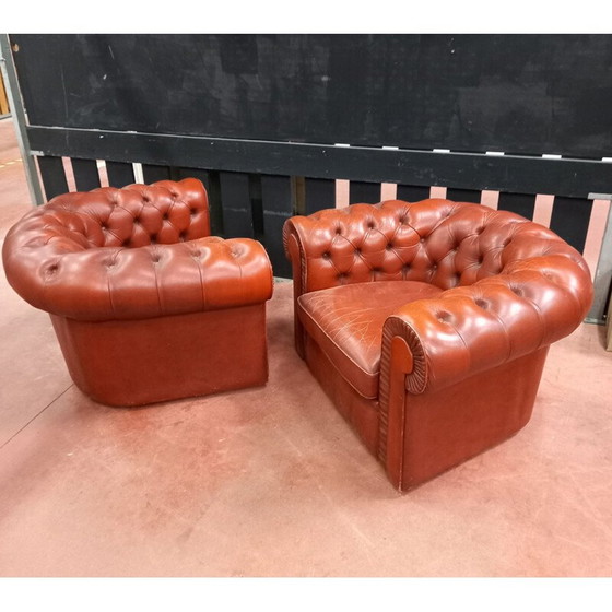 Image 1 of Paar vintage chesterfield leren fauteuils
