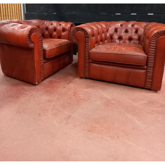 Image 1 of Paar vintage chesterfield leren fauteuils