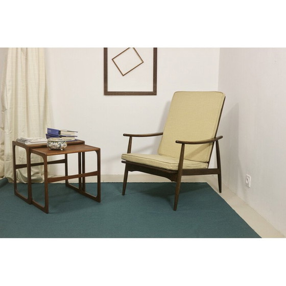 Image 1 of Scandinavische vintage fauteuil in beuken en beige stof, 1960