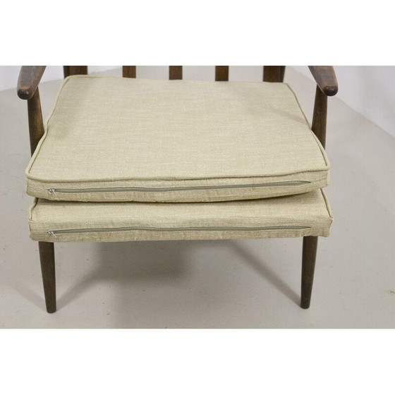 Image 1 of Scandinavische vintage fauteuil in beuken en beige stof, 1960