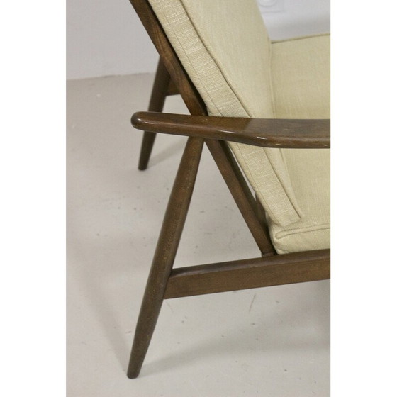 Image 1 of Scandinavische vintage fauteuil in beuken en beige stof, 1960