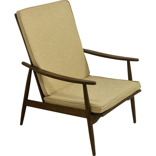 Scandinavische vintage fauteuil in beuken en beige stof, 1960