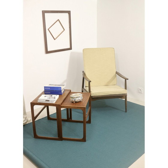 Image 1 of Scandinavische vintage fauteuil in beuken en beige stof, 1960