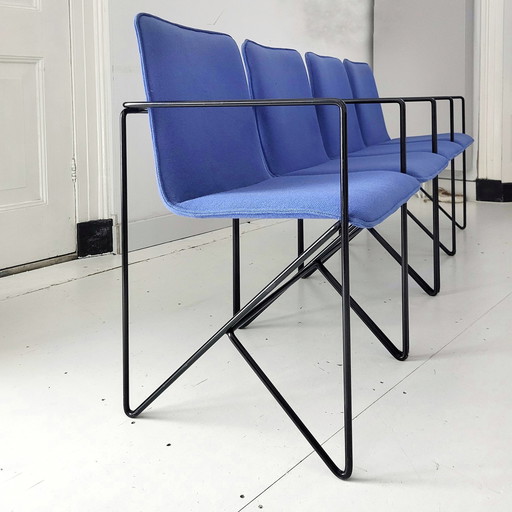 4x Postmoderne blauwe stoelen