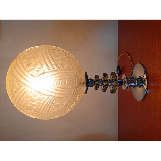 Image 1 of Vintage tafellamp van dik glas en metaal, 1950