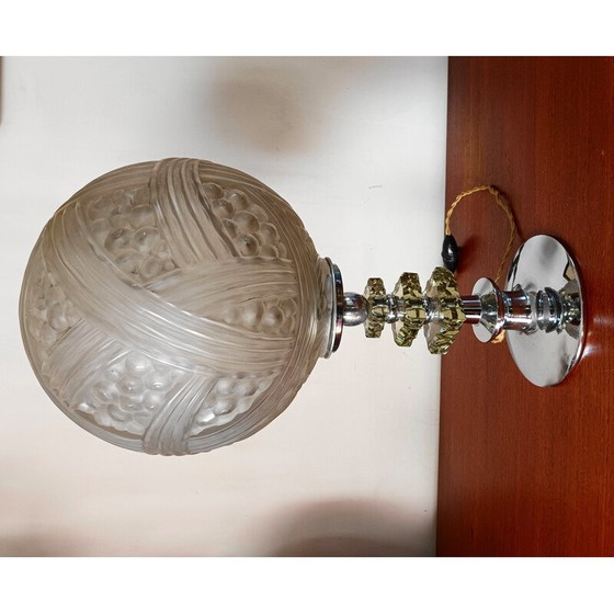 Image 1 of Vintage tafellamp van dik glas en metaal, 1950