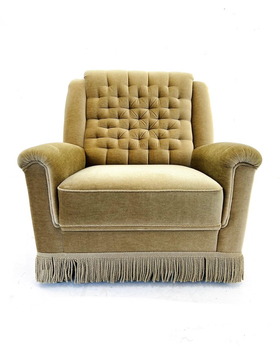 Image 1 of Velours fauteuil jaren ‘50