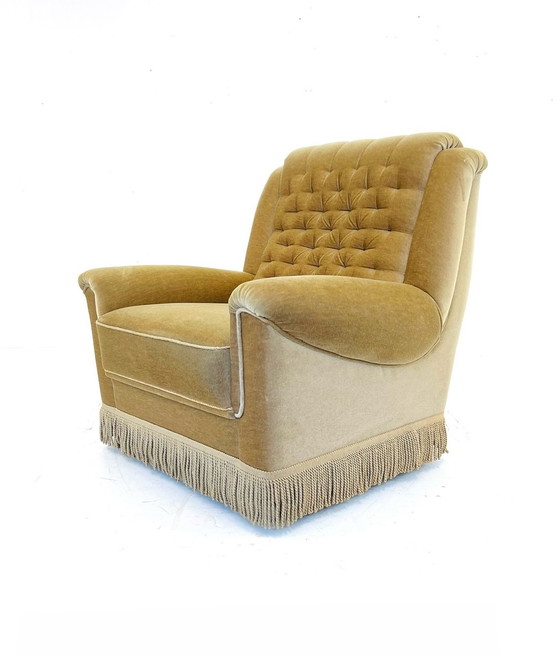 Image 1 of Velours fauteuil jaren ‘50