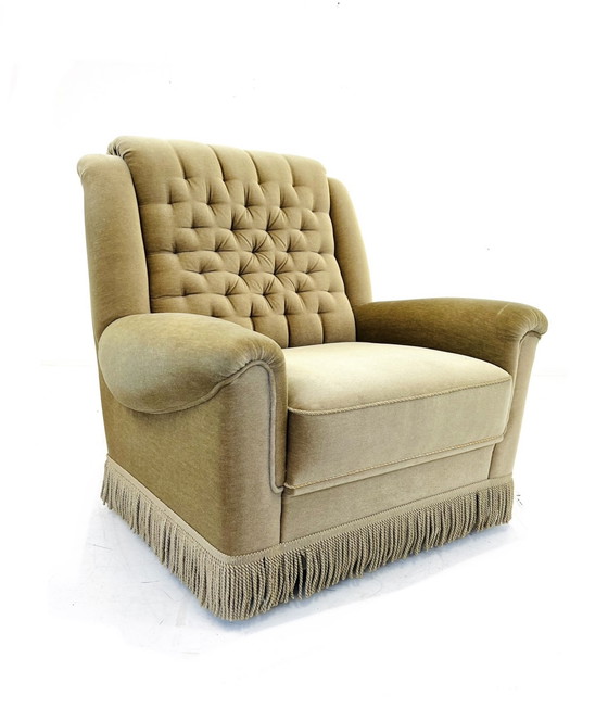 Image 1 of Velours fauteuil jaren ‘50