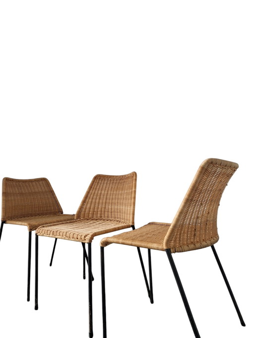 3X Rieten Design Stoel - Herbert Hirsche Voor A. Polak 1950S