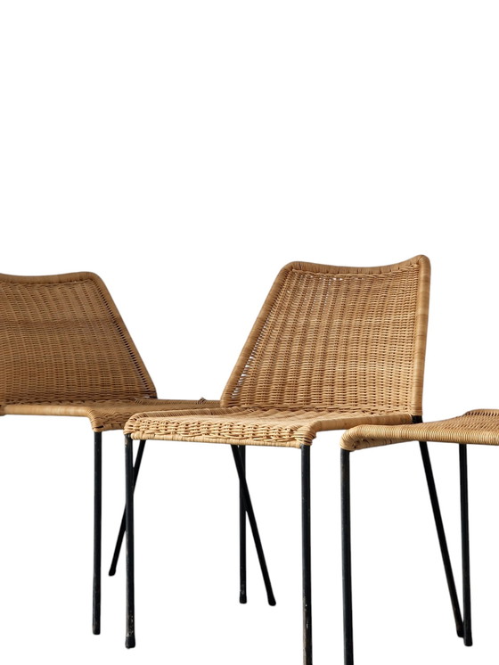 Image 1 of 3X Rieten Design Stoel - Herbert Hirsche Voor A. Polak 1950S