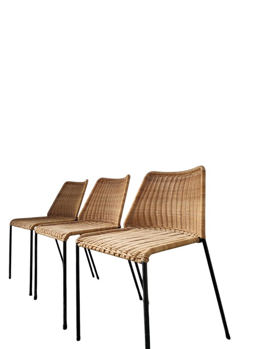 3X Rieten Design Stoel - Herbert Hirsche Voor A. Polak 1950S