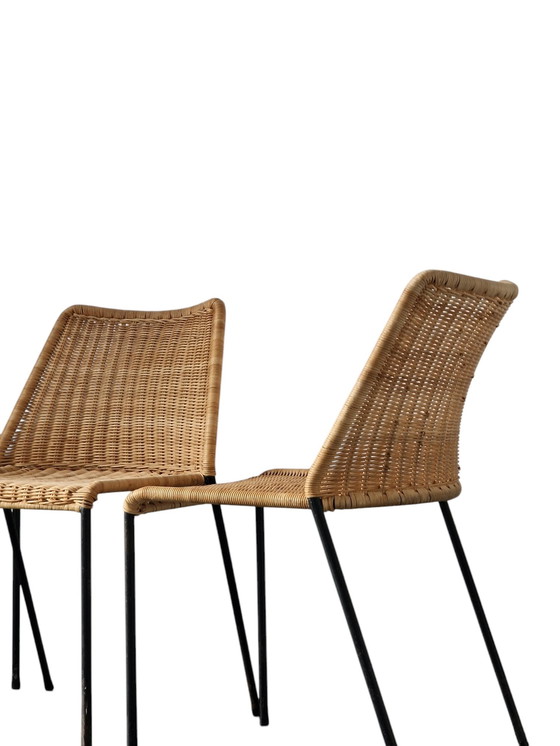 Image 1 of 3X Rieten Design Stoel - Herbert Hirsche Voor A. Polak 1950S