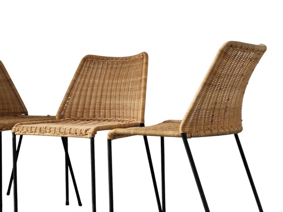 Image 1 of 3X Rieten Design Stoel - Herbert Hirsche Voor A. Polak 1950S