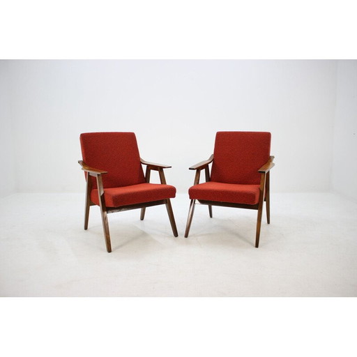 Paar vintage fauteuils in rode stof