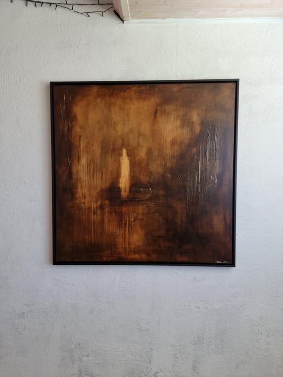 Image 1 of Frances Eckhardt -  figuratief schilderij  90x90 cm +lijst