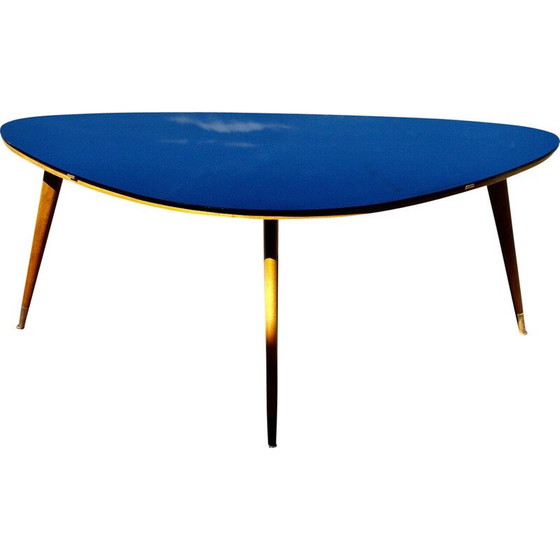 Image 1 of Vintage beuken en zwart opaline salontafel, 1950