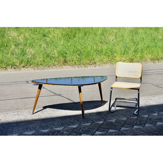 Image 1 of Vintage beuken en zwart opaline salontafel, 1950