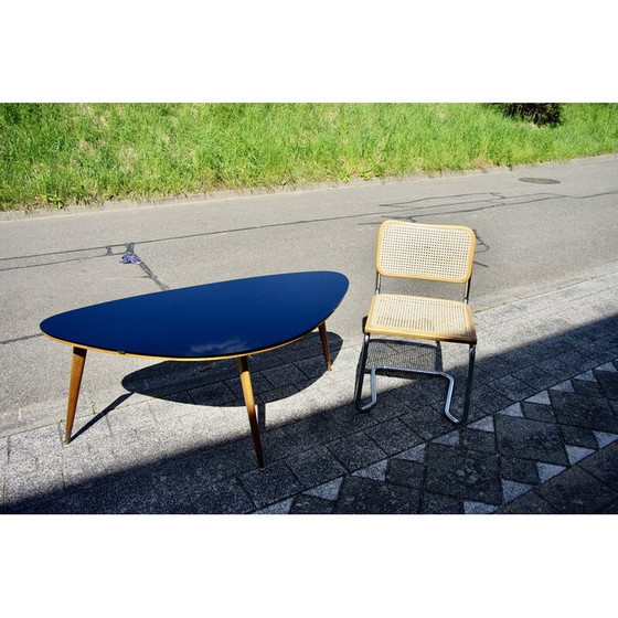 Image 1 of Vintage beuken en zwart opaline salontafel, 1950