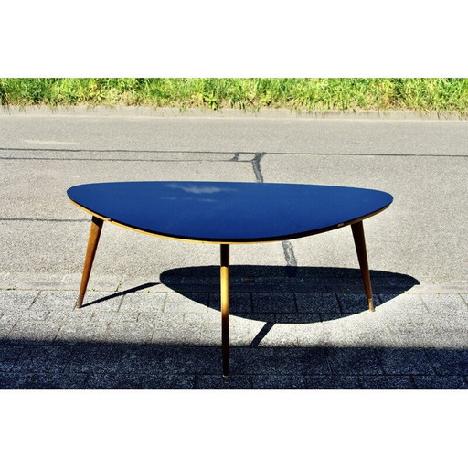 Vintage beuken en zwart opaline salontafel, 1950