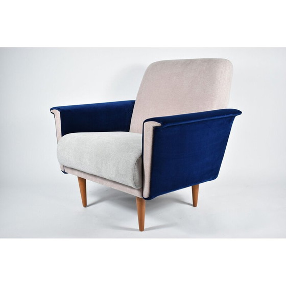 Image 1 of Vintage armstoel zwaan driekleurig fluweel, 1960