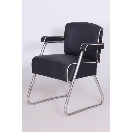 Image 1 of Vintage Bauhaus fauteuil in chroomstaal en leer van Gilbert Rohde, Duitsland 1930