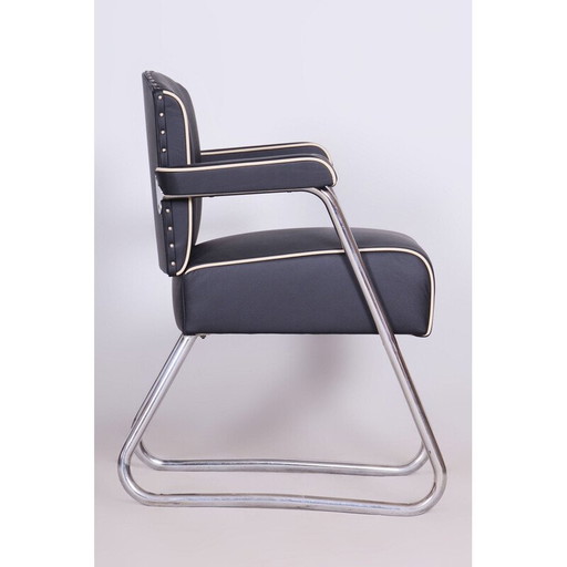 Vintage Bauhaus fauteuil in chroomstaal en leer van Gilbert Rohde, Duitsland 1930