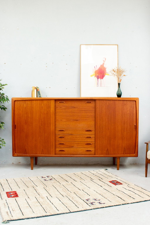 H.P. Hansen teakhouten buffetkast met hoge laden Deens Midcentury