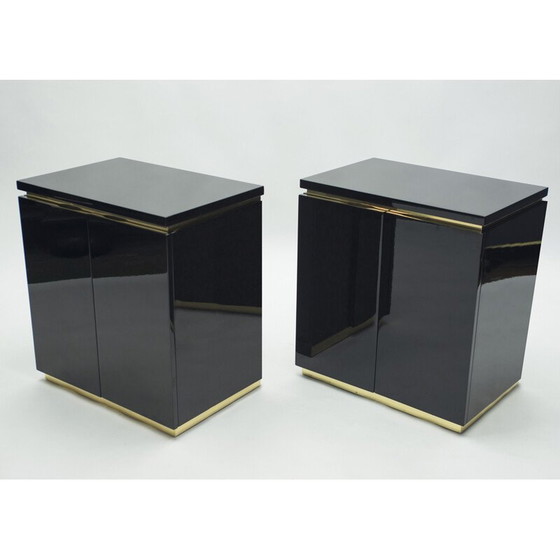 Image 1 of Paar vintage ladekasten in zwart lak en messing van J.C. Mahey voor Maison Romeo, 1970