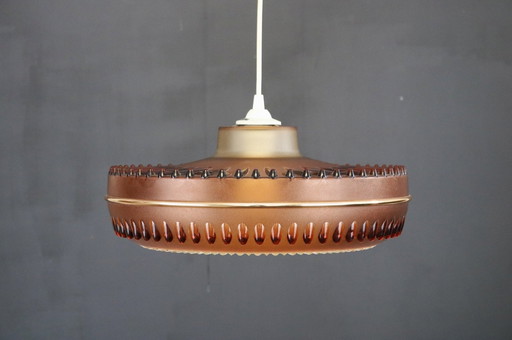 Vintage Hanglamp Van Massive, Retro Bruin Plastic Met Gouden Accent, 1970S, Ruimtetijdperk, Ufo, Spoetnik Ontwerp, Industrieel