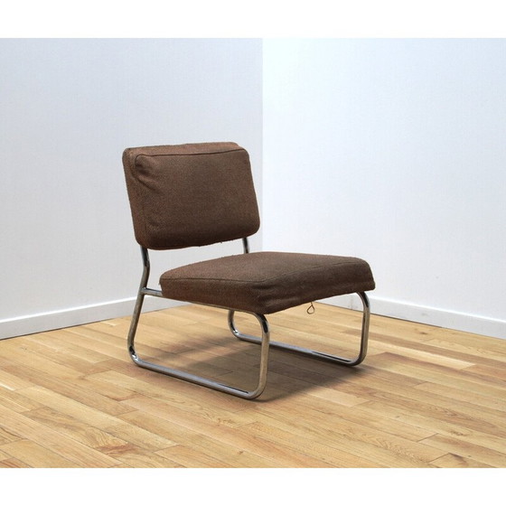 Image 1 of Set van 3 vintage fauteuils in verchroomd metaal en wol, 1950