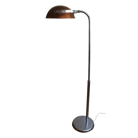 Image 1 of Vintage koperen en roestvrij stalen vloerlamp, Tsjecho-Slowakije 1930