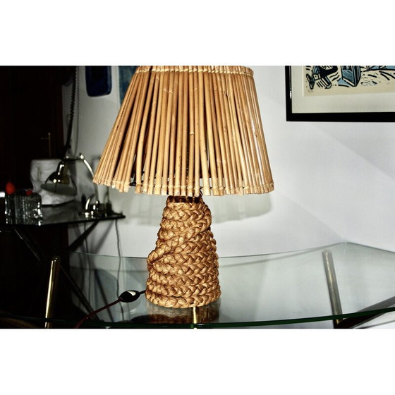 Image 1 of Vintage lamp van gespannen biezen en bamboe van Audoux Minet, 1950