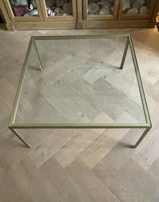 Image 1 of Grote Vintage Salontafel, Goud Gelakt Stalen Frame, Glazen Blad, 1960'S