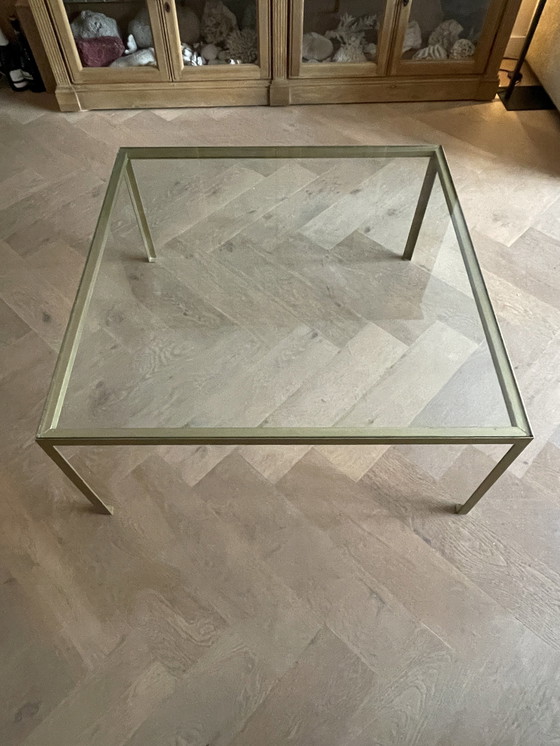 Image 1 of Grote Vintage Salontafel, Goud Gelakt Stalen Frame, Glazen Blad, 1960'S