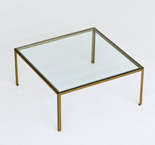 Grote Vintage Salontafel, Goud Gelakt Stalen Frame, Glazen Blad, 1960'S