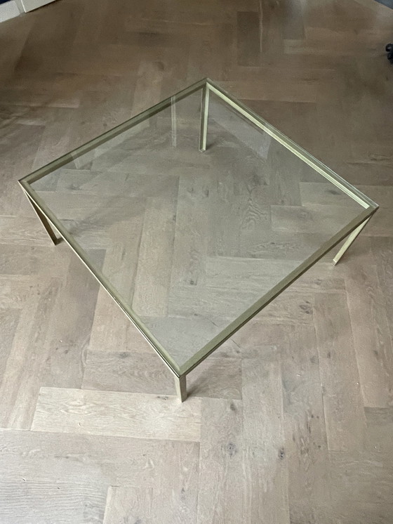 Image 1 of Grote Vintage Salontafel, Goud Gelakt Stalen Frame, Glazen Blad, 1960'S