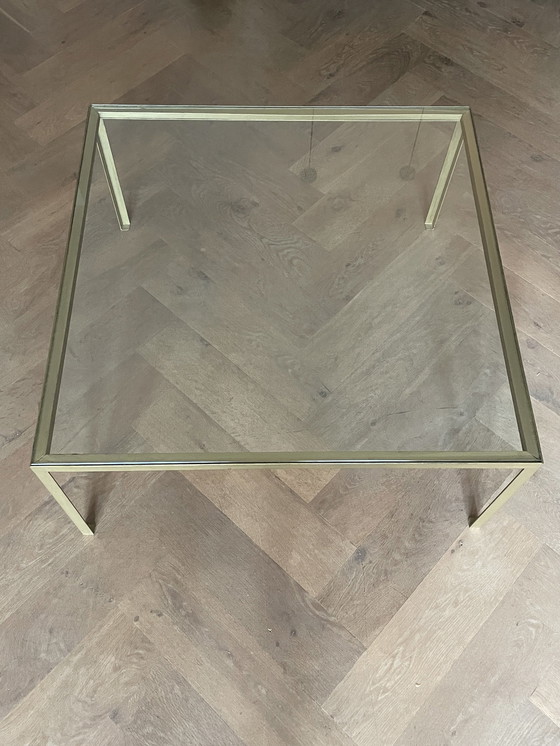 Image 1 of Grote Vintage Salontafel, Goud Gelakt Stalen Frame, Glazen Blad, 1960'S