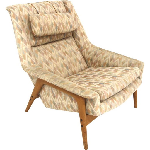 Vintage Scandinavische "Profil" fauteuil in beukenhout en stof van Folke Ohlsson voor Dux, Zweden 1960