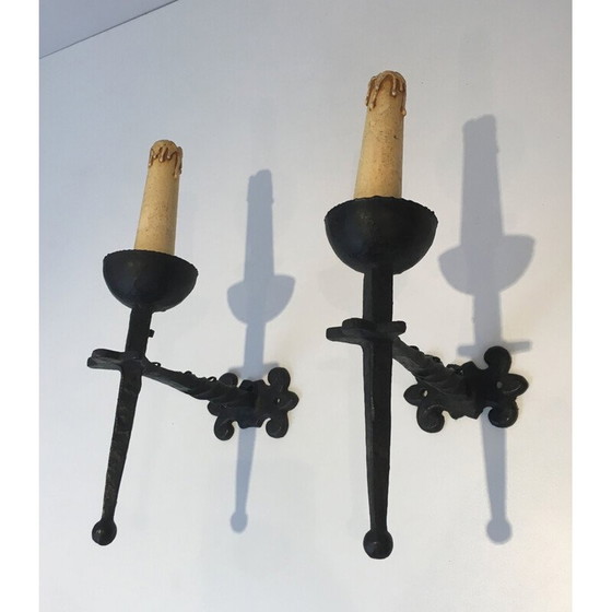 Image 1 of Paar vintage smeedijzeren wandlampen, 1940