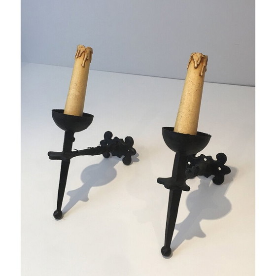 Image 1 of Paar vintage smeedijzeren wandlampen, 1940