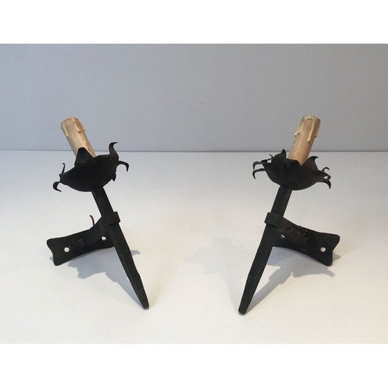 Image 1 of Paar vintage smeedijzeren wandlampen, 1940