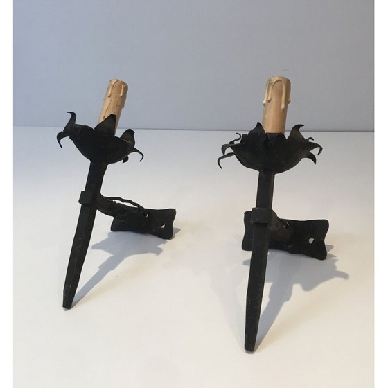 Image 1 of Paar vintage smeedijzeren wandlampen, 1940