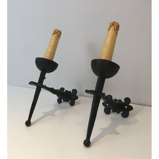 Image 1 of Paar vintage smeedijzeren wandlampen, 1940