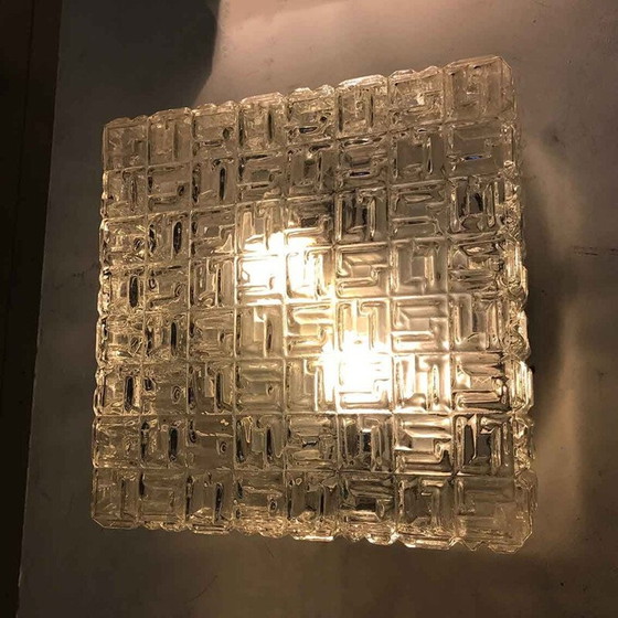 Image 1 of Vierkante vintage wandlamp van glas en zwart gelakt metaal