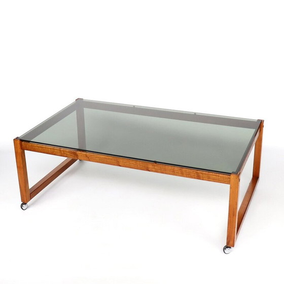 Image 1 of Vintage salontafel van teakhout en gerookt glas, 1970