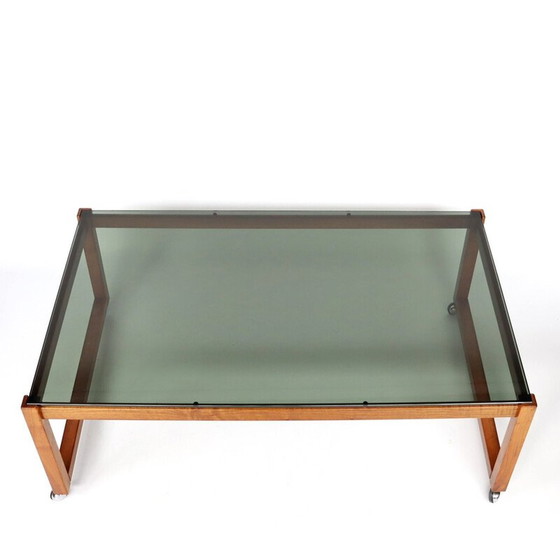 Image 1 of Vintage salontafel van teakhout en gerookt glas, 1970