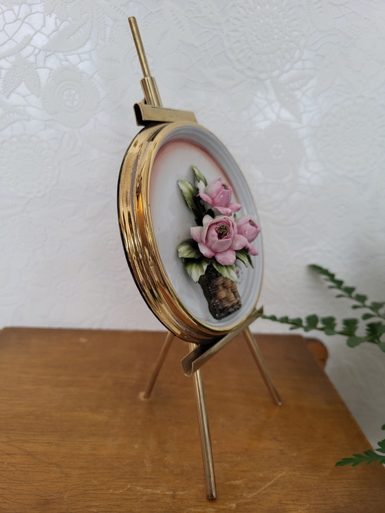 Image 1 of Vintage Capodimonte Porselein Bloemen Schilderijtje