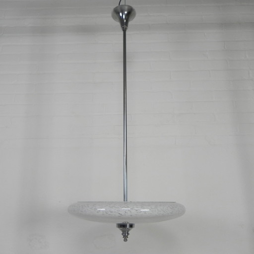 Art Deco Hanglamp Met Gewolkte Glazen Schaal, Jaren 30