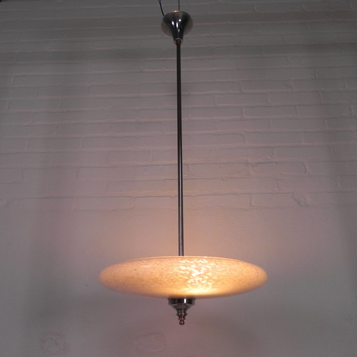 Art Deco Hanglamp Met Gewolkte Glazen Schaal, Jaren 30